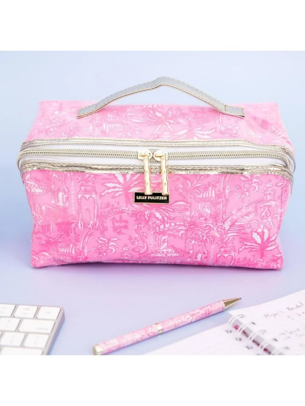 Vibrant Carryall Cosmetic Case - Tropical Print, Travel-Friendly Makeup